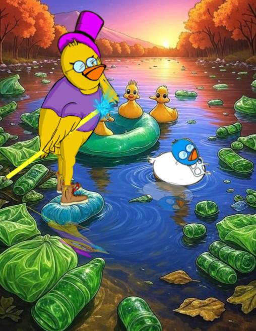 Angry Ducks Stand in Dirty Stream