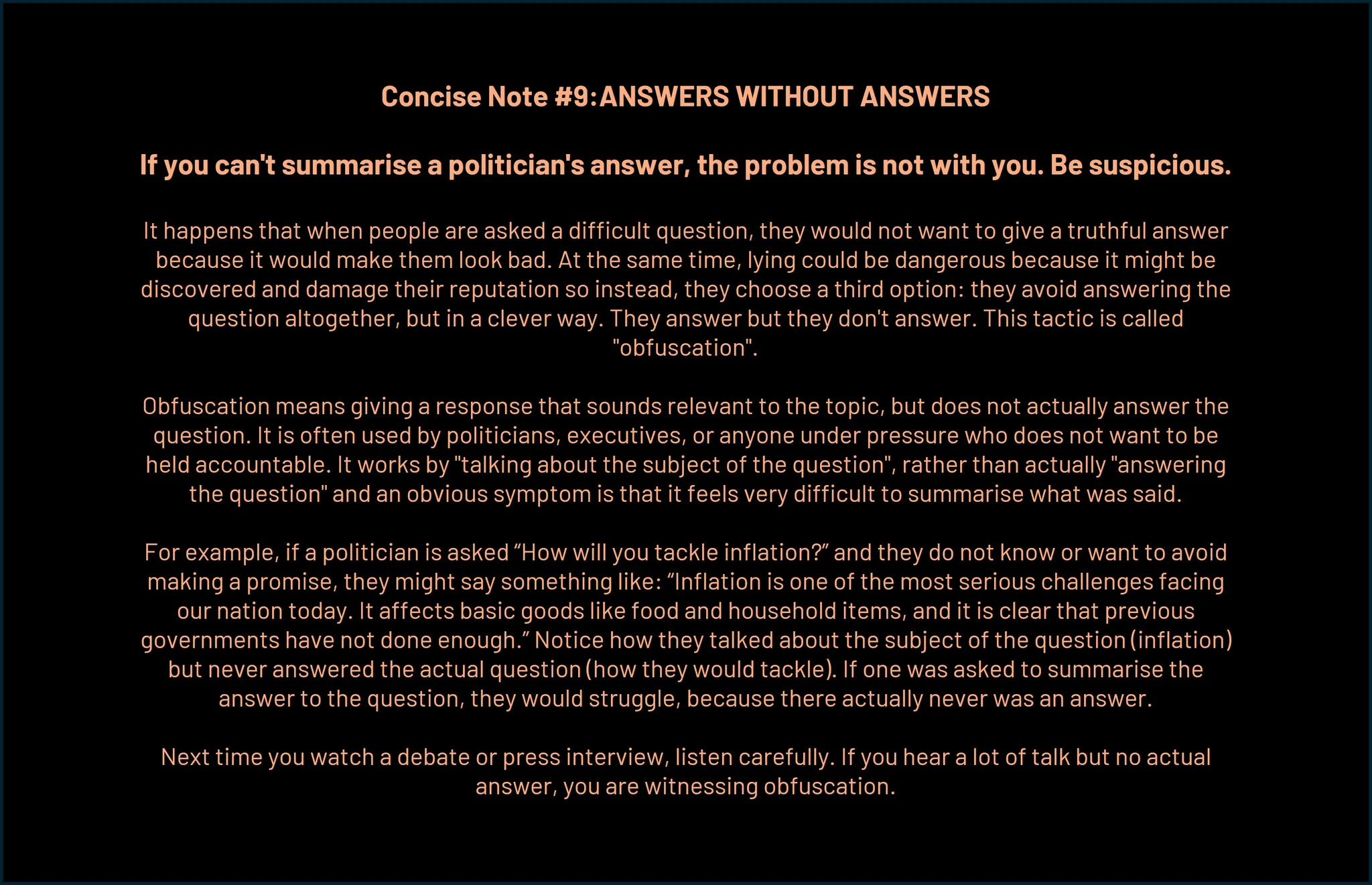 Concise Note #9: Answers without Answers