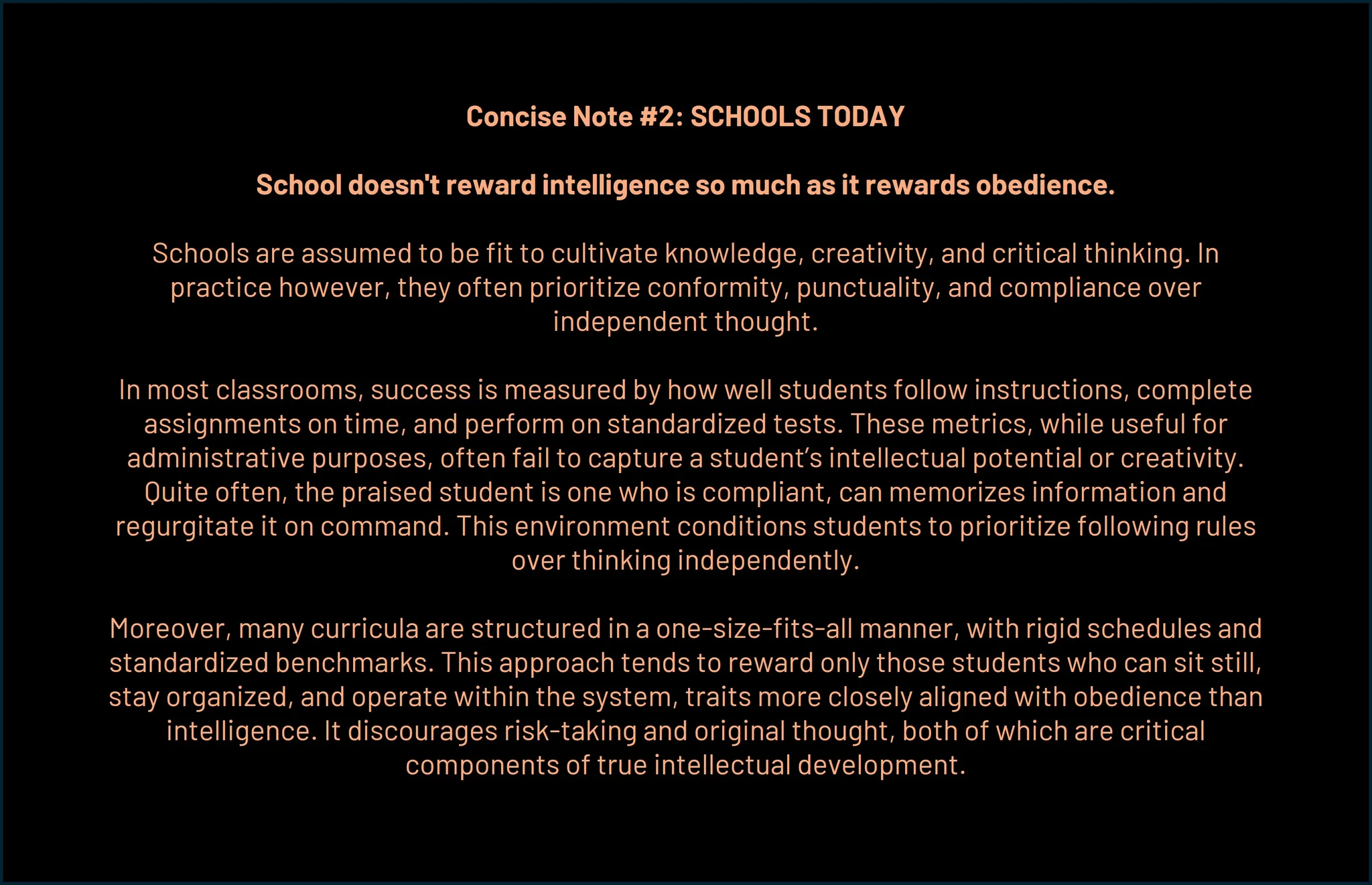 Concise Note #2: Schools Today