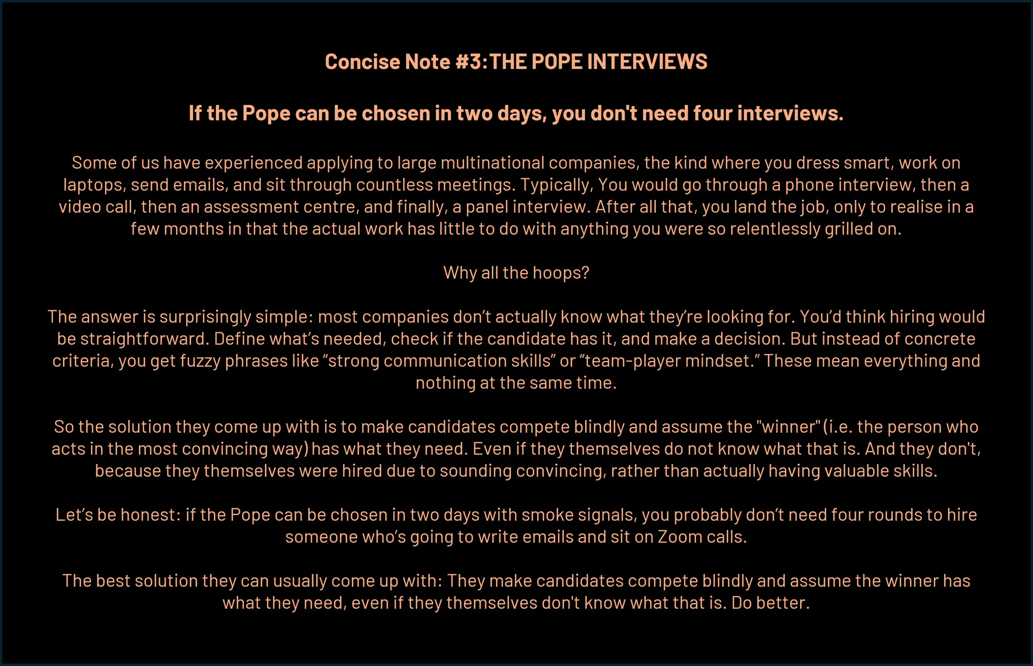 Concise Note #3: The Pope Interviews