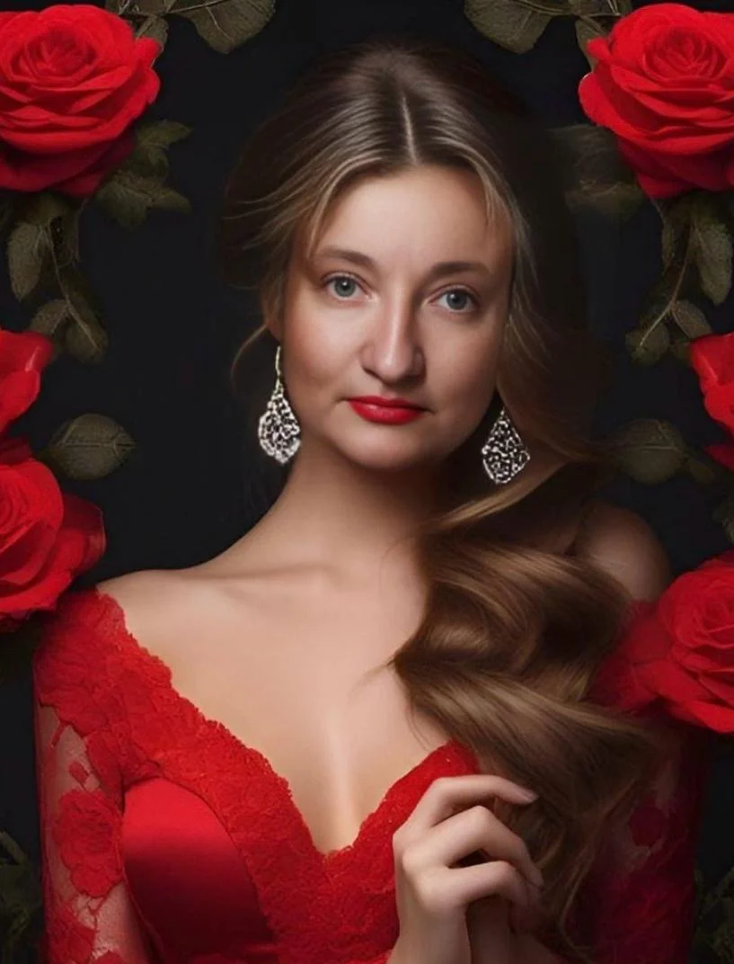 Brunette long hair girl with roses 
