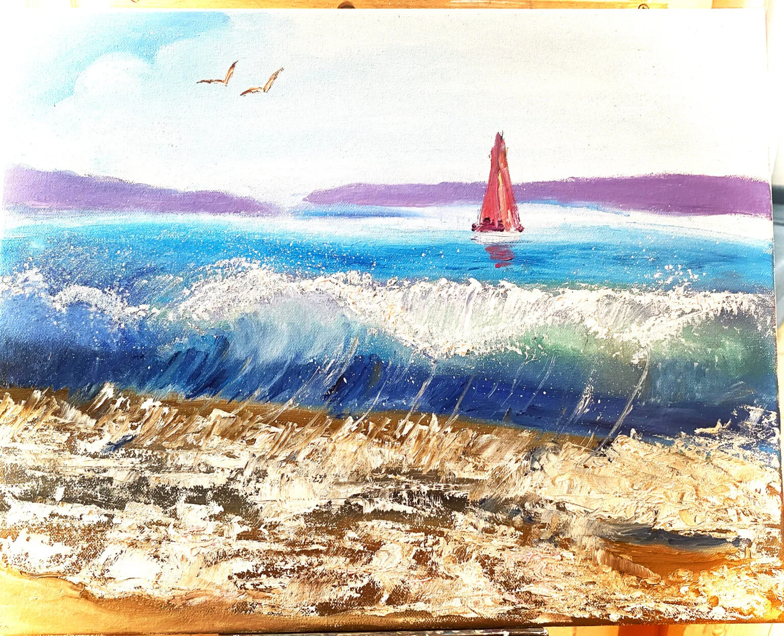 Crimson Sail on Turquoise Waves
